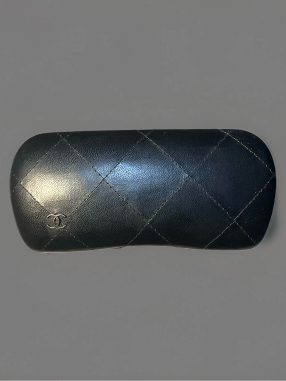 CHANEL Black Quilted Leather Sunglass Case with CC Emblem